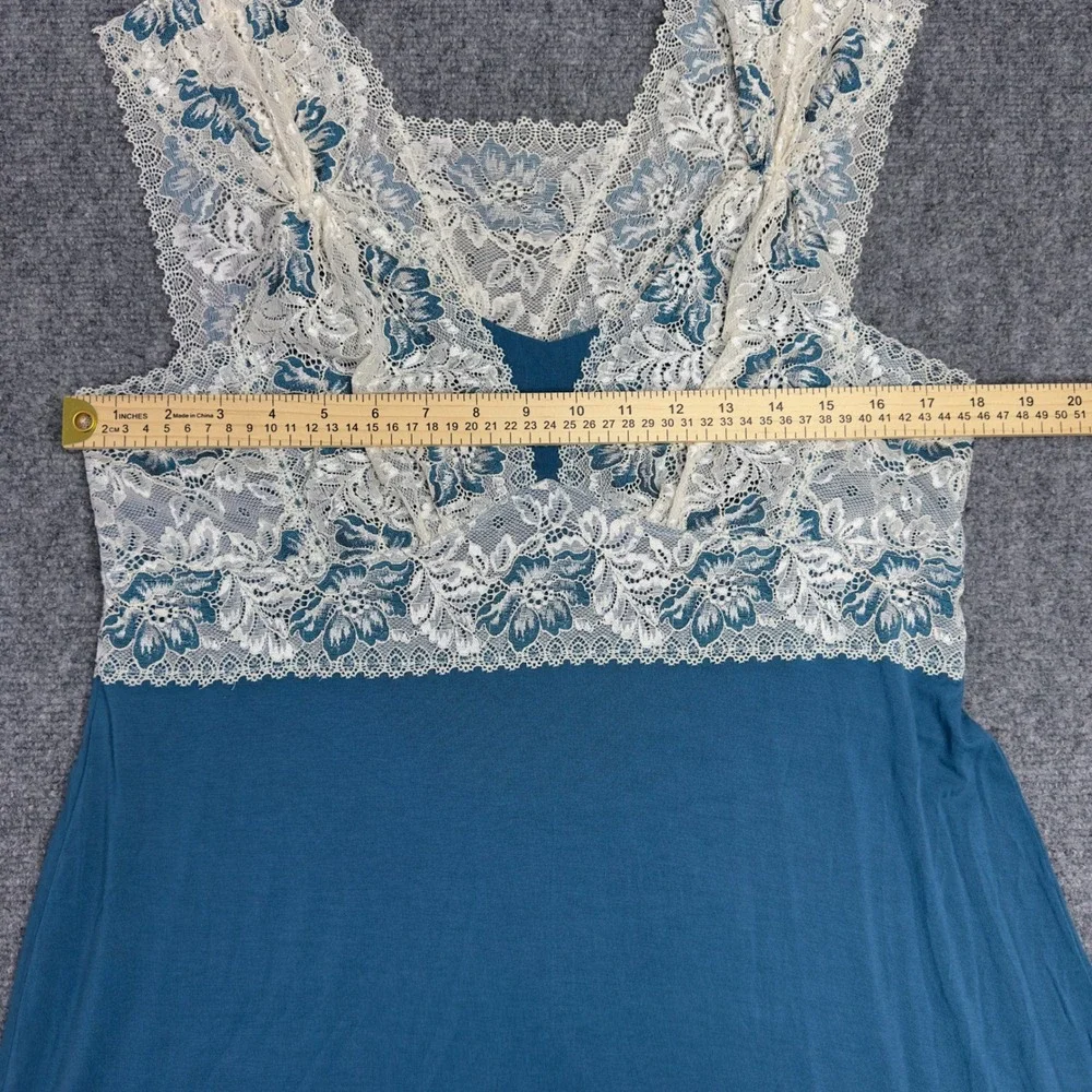 Soma Cool Nights Nightgown XL Teal Bamboo‎ Lace Trim Romantic Feminine Sleepwear